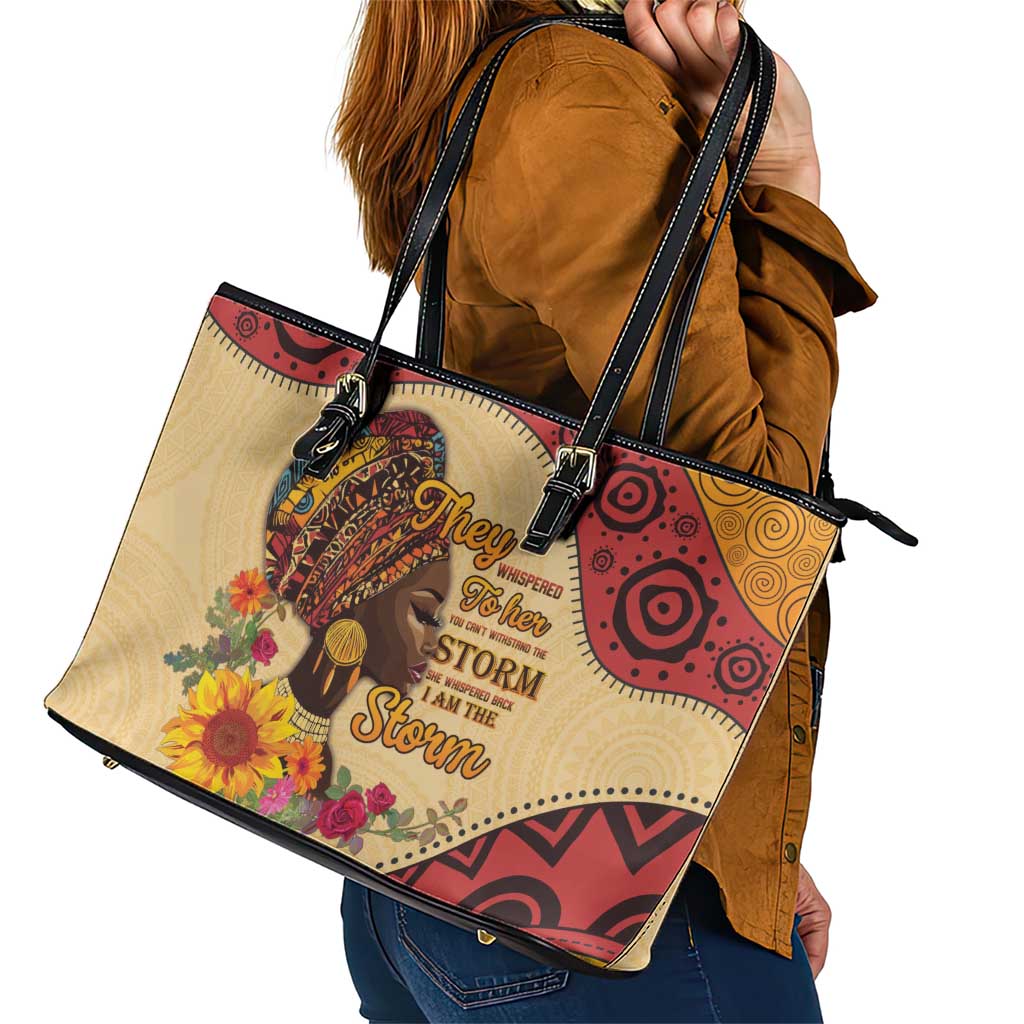 Black History Month Leather Tote Bag African Woman Afro I Am The Storm - Wonder Print Shop
