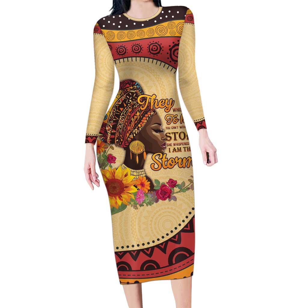 Black History Month Long Sleeve Bodycon Dress African Woman Afro I Am The Storm - Wonder Print Shop