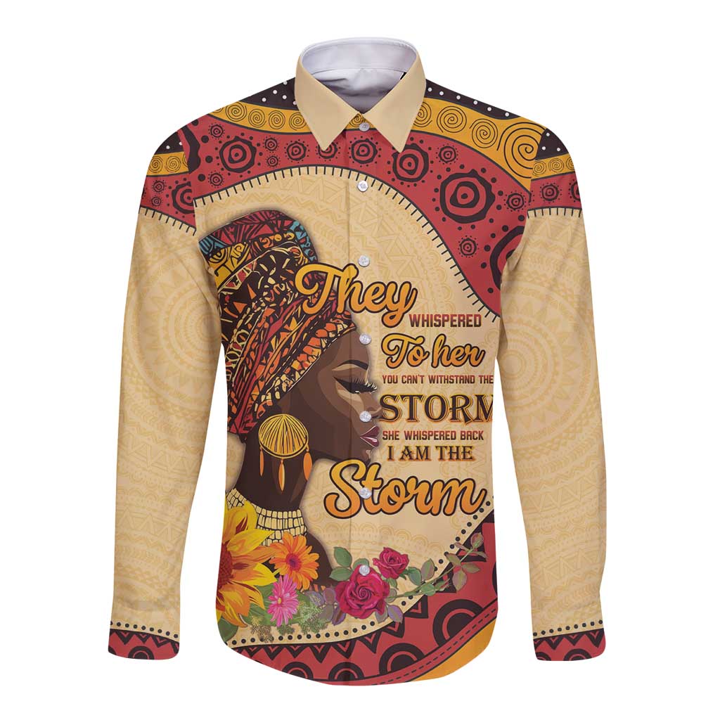 Black History Month Long Sleeve Button Shirt African Woman Afro I Am The Storm - Wonder Print Shop