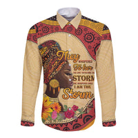 Black History Month Long Sleeve Button Shirt African Woman Afro I Am The Storm - Wonder Print Shop