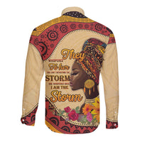 Black History Month Long Sleeve Button Shirt African Woman Afro I Am The Storm - Wonder Print Shop