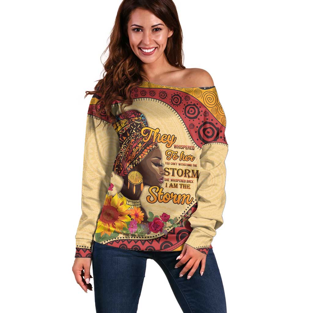 Black History Month Off Shoulder Sweater African Woman Afro I Am The Storm - Wonder Print Shop
