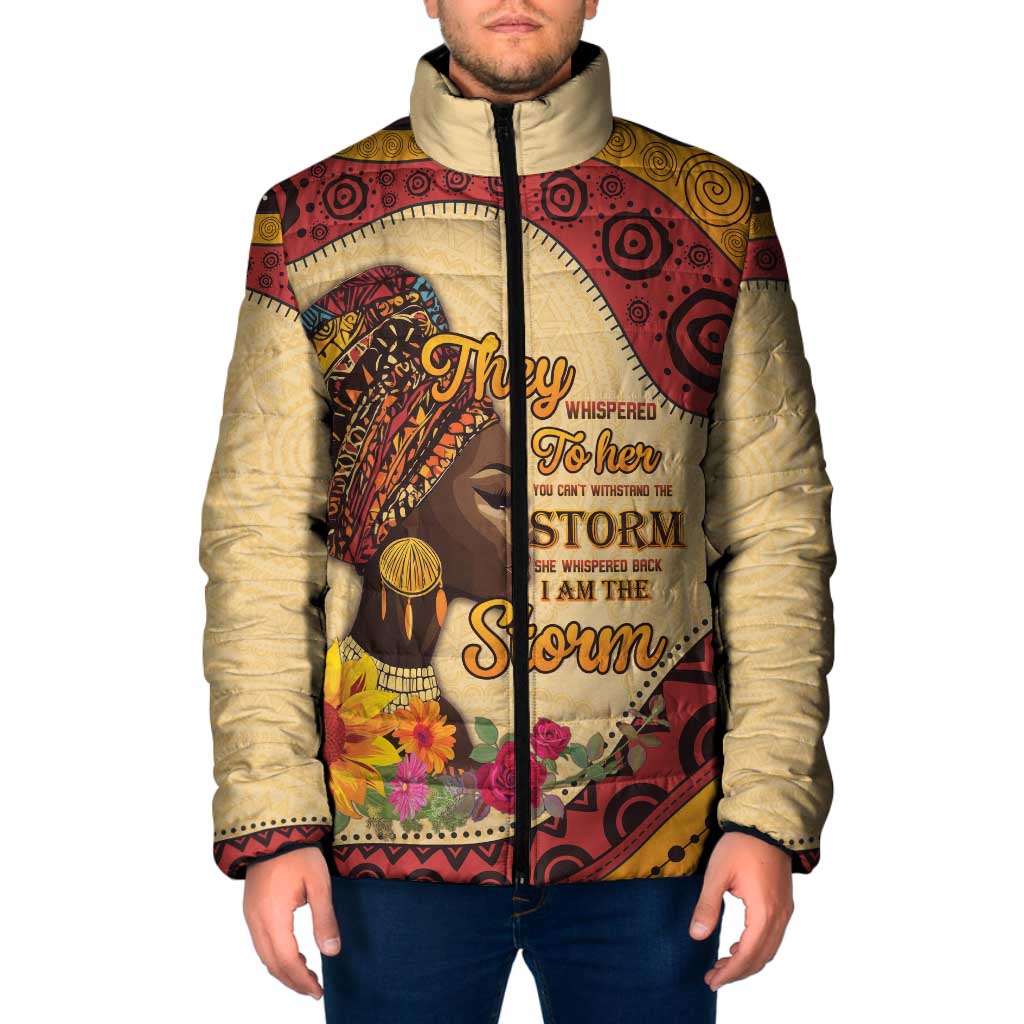Black History Month Padded Jacket African Woman Afro I Am The Storm - Wonder Print Shop