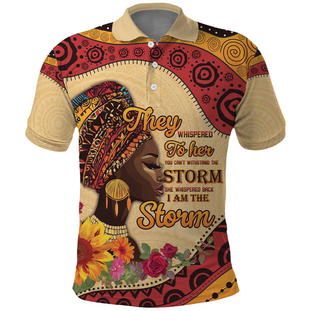 Black History Month Polo Shirt African Woman Afro I Am The Storm - Wonder Print Shop