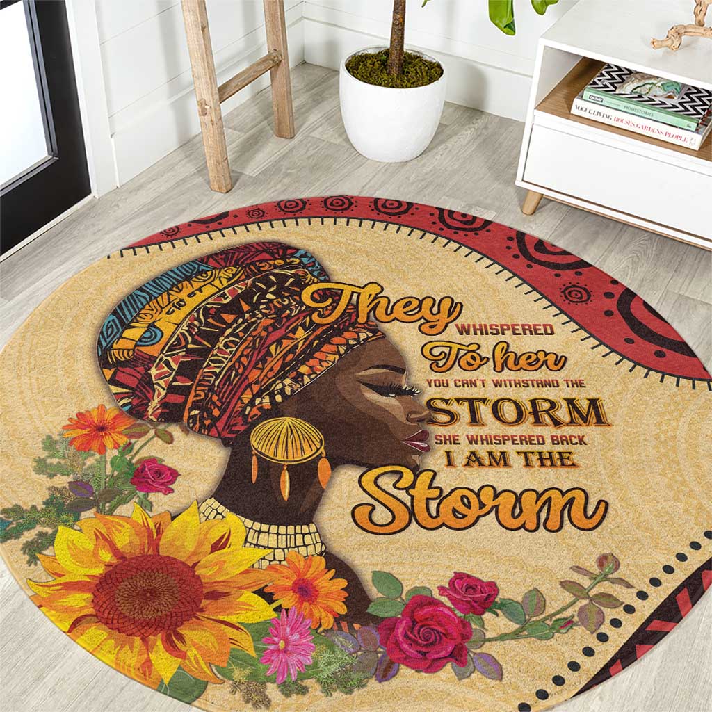 Black History Month Round Carpet African Woman Afro I Am The Storm - Wonder Print Shop