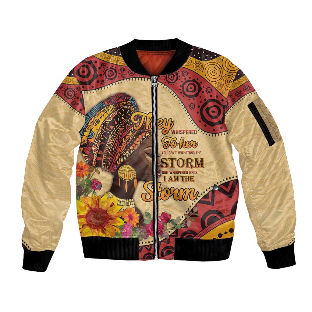 Black History Month Sleeve Zip Bomber Jacket African Woman Afro I Am The Storm - Wonder Print Shop