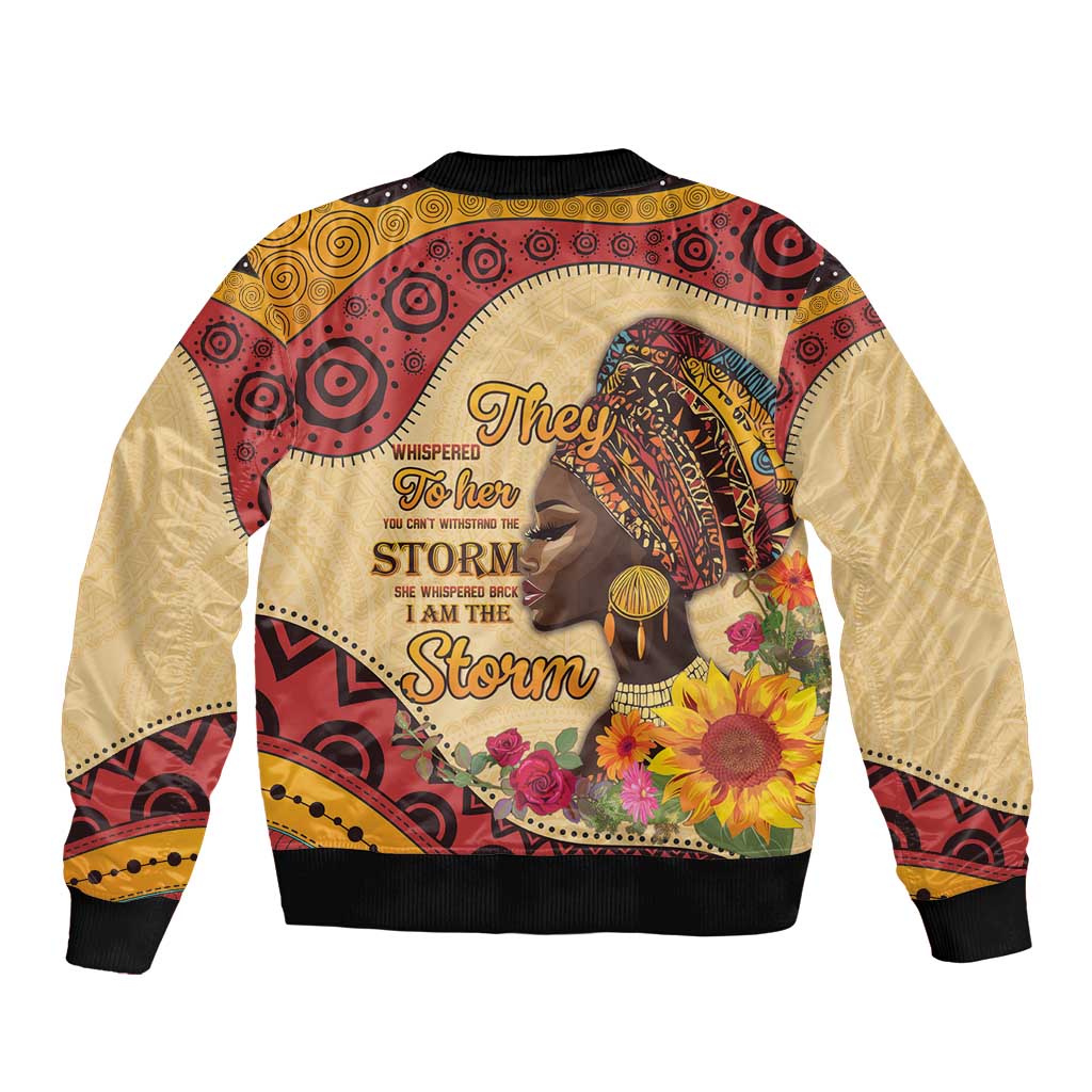 Black History Month Sleeve Zip Bomber Jacket African Woman Afro I Am The Storm - Wonder Print Shop