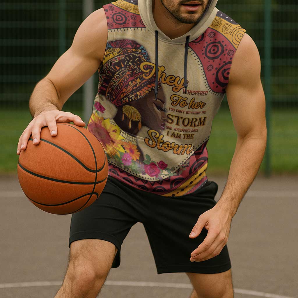 Black History Month Sleeveless Hoodie African Woman Afro I Am The Storm - Wonder Print Shop