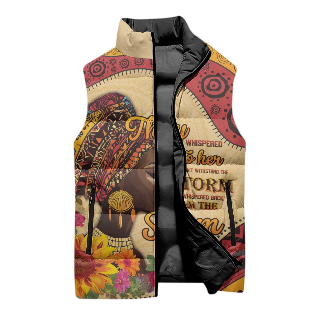 Black History Month Sleeveless Puffer Jacket African Woman Afro I Am The Storm - Wonder Print Shop