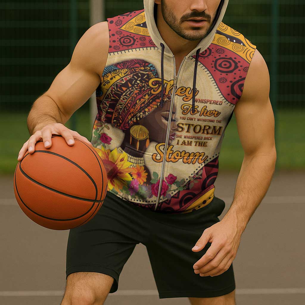 Black History Month Sleeveless Zip Hoodie African Woman Afro I Am The Storm - Wonder Print Shop