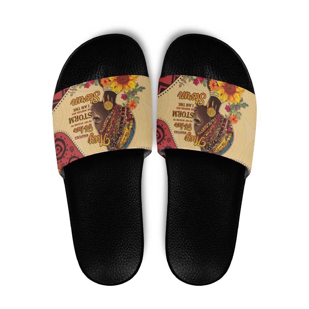 Black History Month Slide Sandals African Woman Afro I Am The Storm - Wonder Print Shop
