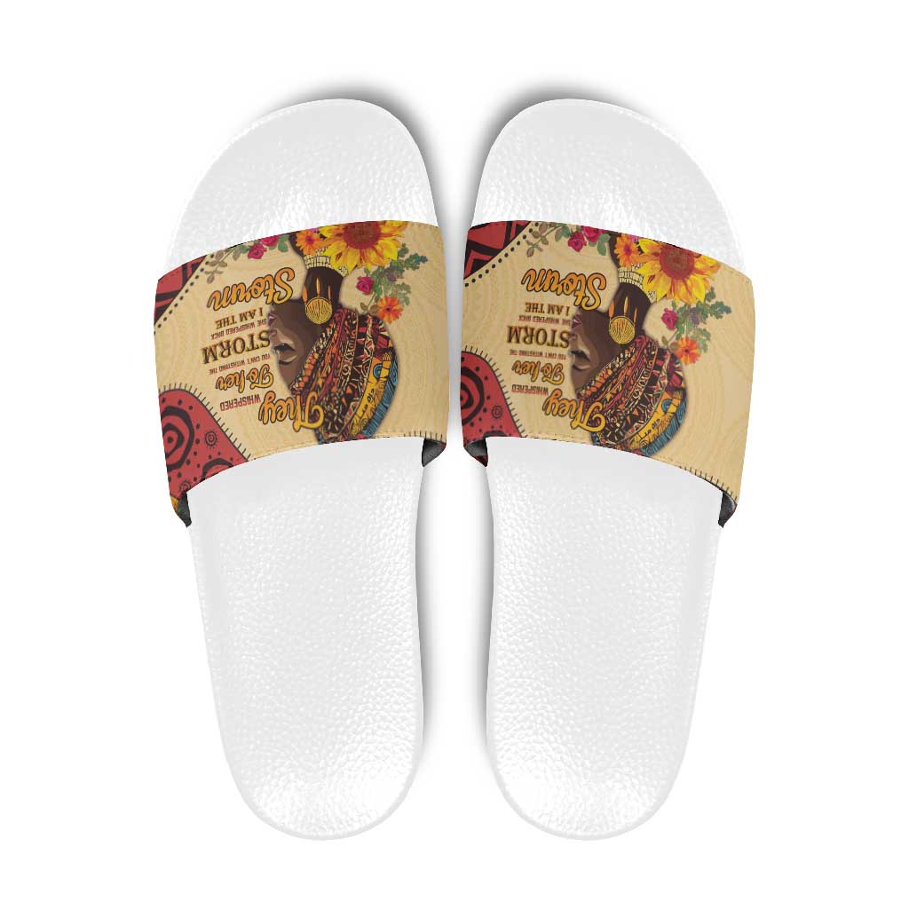 Black History Month Slide Sandals African Woman Afro I Am The Storm - Wonder Print Shop