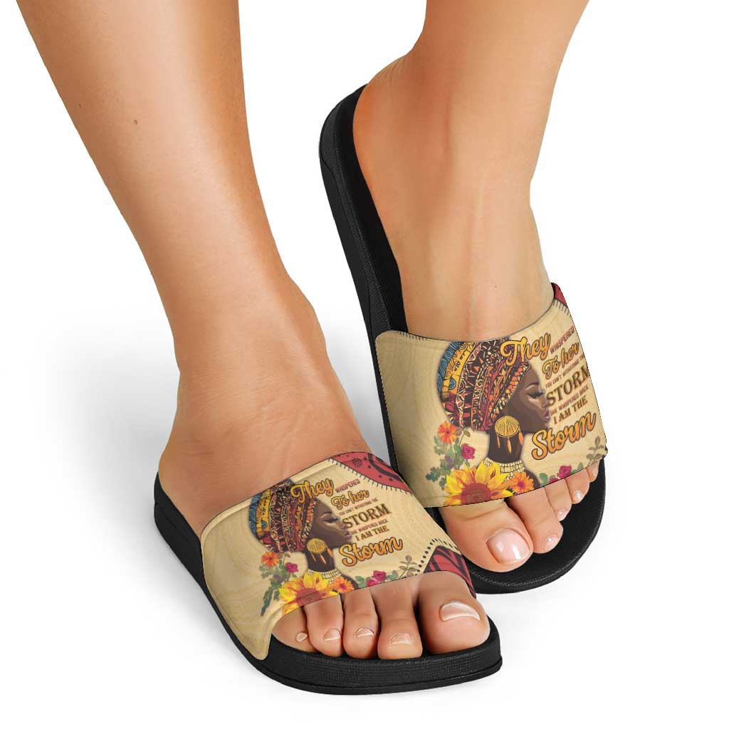 Black History Month Slide Sandals African Woman Afro I Am The Storm - Wonder Print Shop