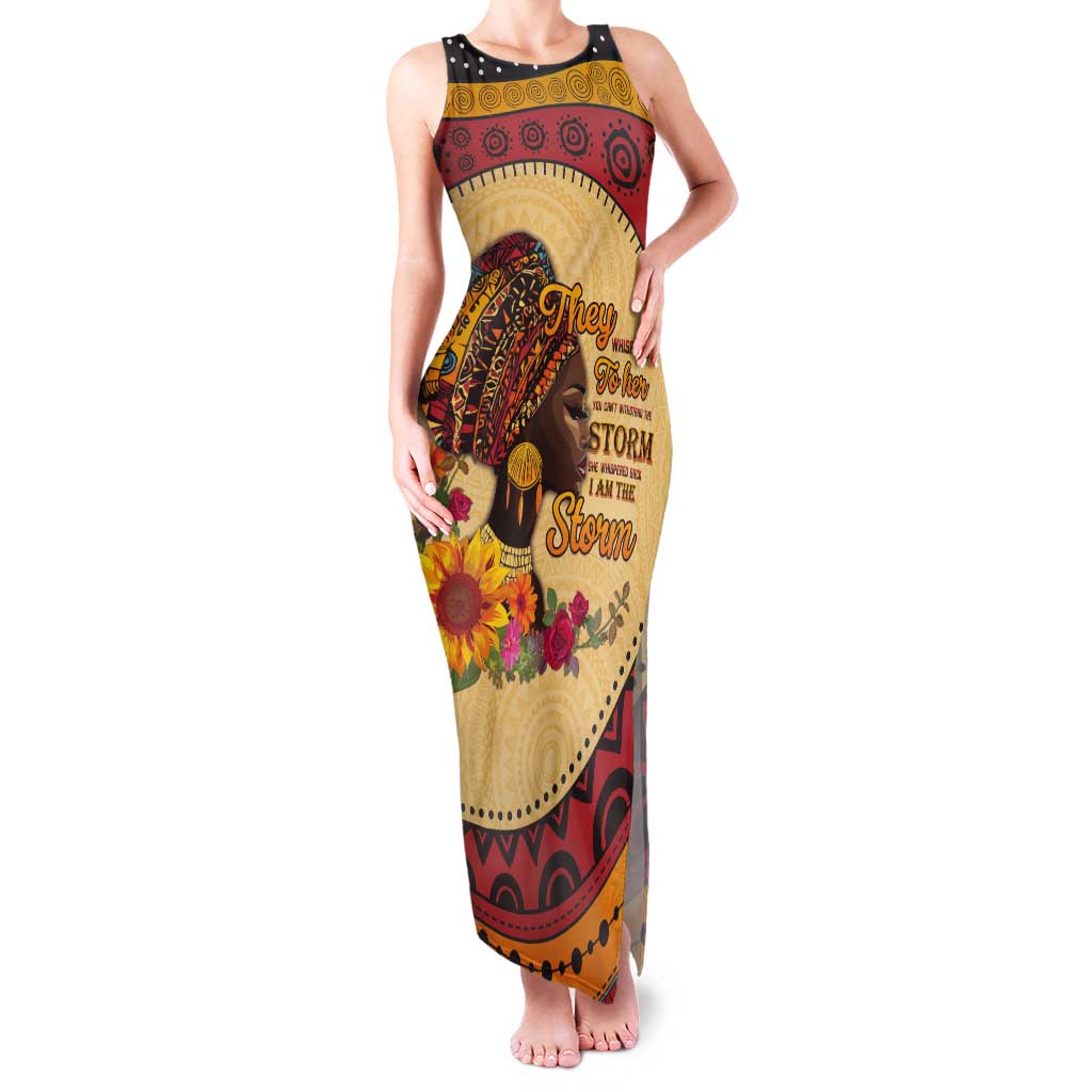 Black History Month Tank Maxi Dress African Woman Afro I Am The Storm - Wonder Print Shop