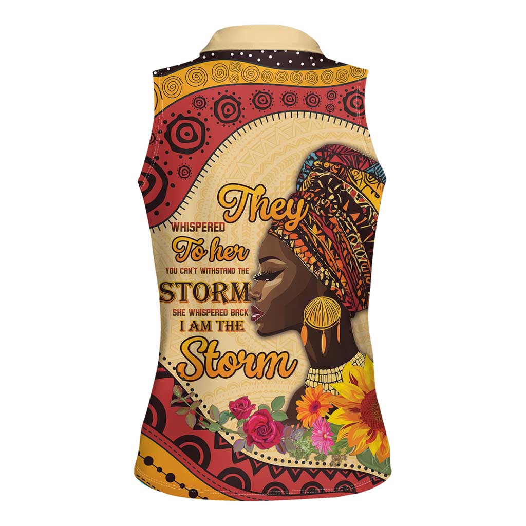 Black History Month Women Sleeveless Polo Shirt African Woman Afro I Am The Storm - Wonder Print Shop