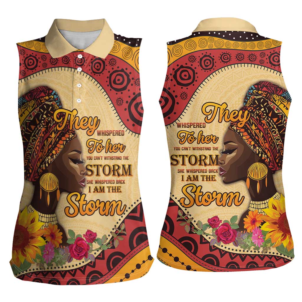 Black History Month Women Sleeveless Polo Shirt African Woman Afro I Am The Storm - Wonder Print Shop