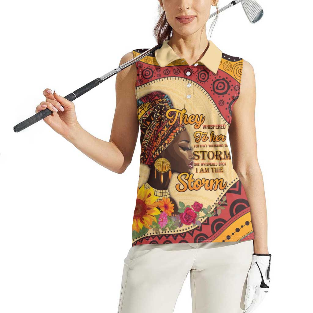 Black History Month Women Sleeveless Polo Shirt African Woman Afro I Am The Storm - Wonder Print Shop