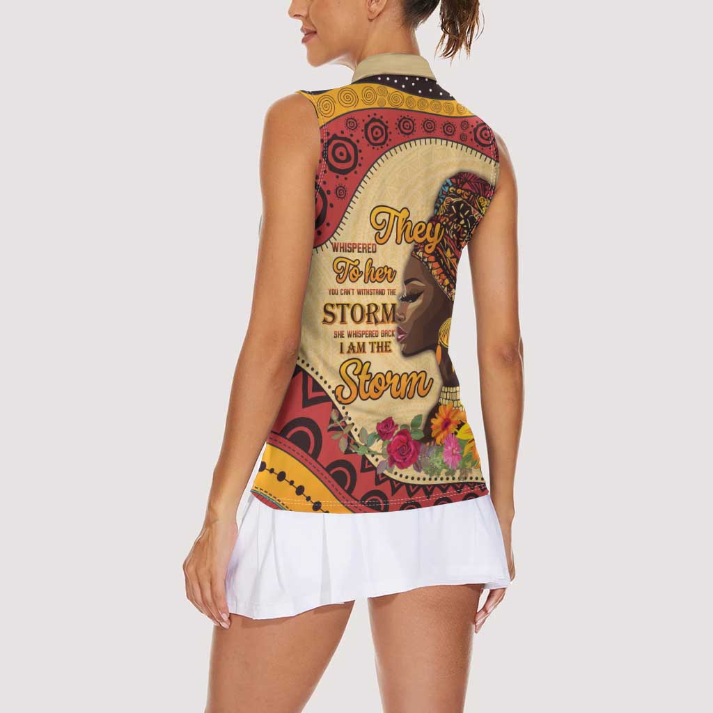 Black History Month Women Sleeveless Polo Shirt African Woman Afro I Am The Storm - Wonder Print Shop