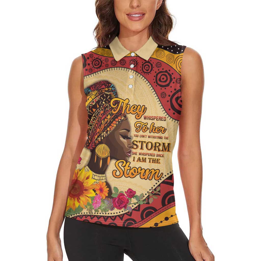 Black History Month Women Sleeveless Polo Shirt African Woman Afro I Am The Storm - Wonder Print Shop