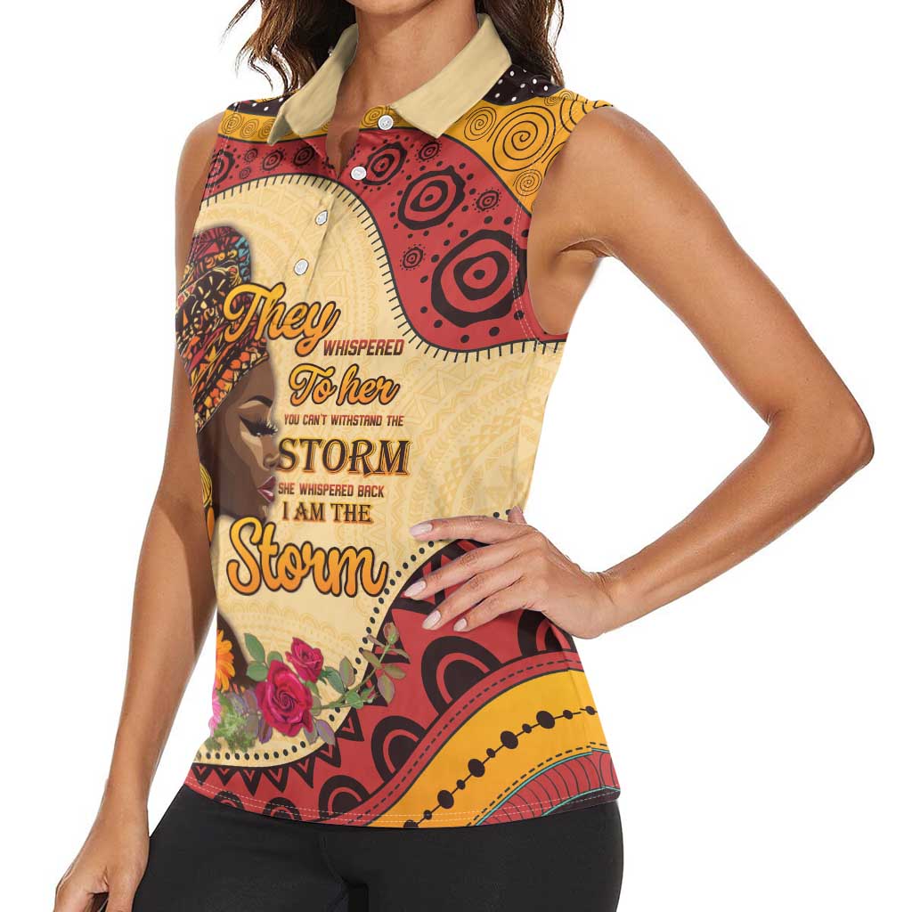 Black History Month Women Sleeveless Polo Shirt African Woman Afro I Am The Storm - Wonder Print Shop