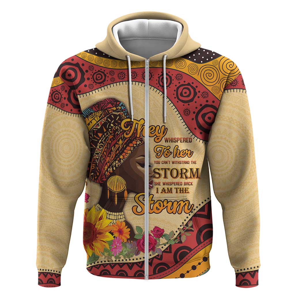 Black History Month Zip Hoodie African Woman Afro I Am The Storm - Wonder Print Shop