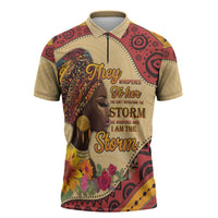 Black History Month Zipper Polo Shirt African Woman Afro I Am The Storm - Wonder Print Shop