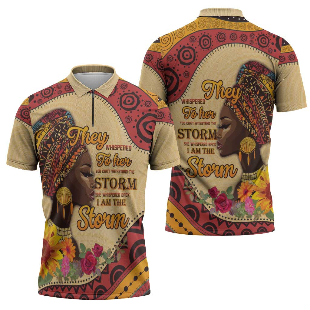 Black History Month Zipper Polo Shirt African Woman Afro I Am The Storm - Wonder Print Shop