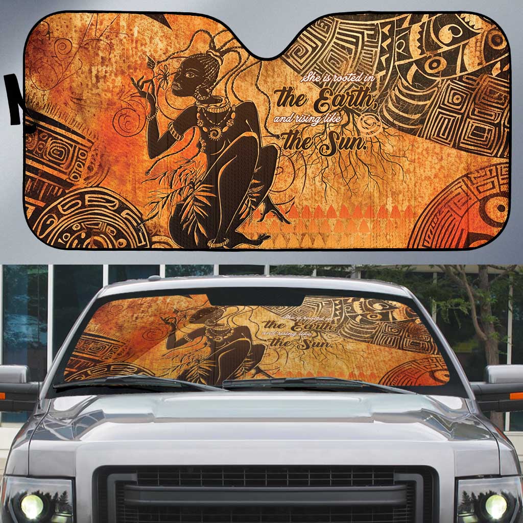 African Women Auto Sun Shade She Is Rooted In The Earth and Rising Like The Sun - Wonder Print Shop