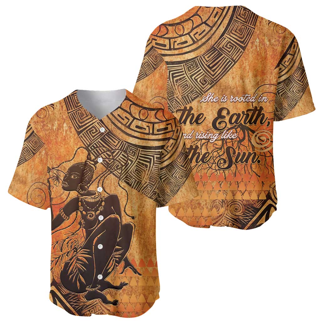 African Women Baseball Jersey She Is Rooted In The Earth and Rising Like The Sun - Wonder Print Shop