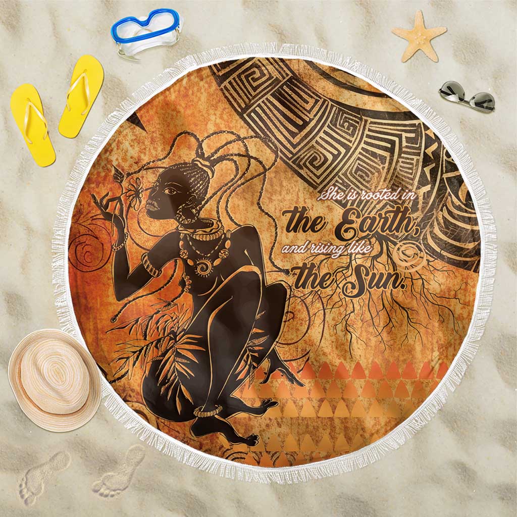 African Women Beach Blanket She Is Rooted In The Earth and Rising Like The Sun - Wonder Print Shop