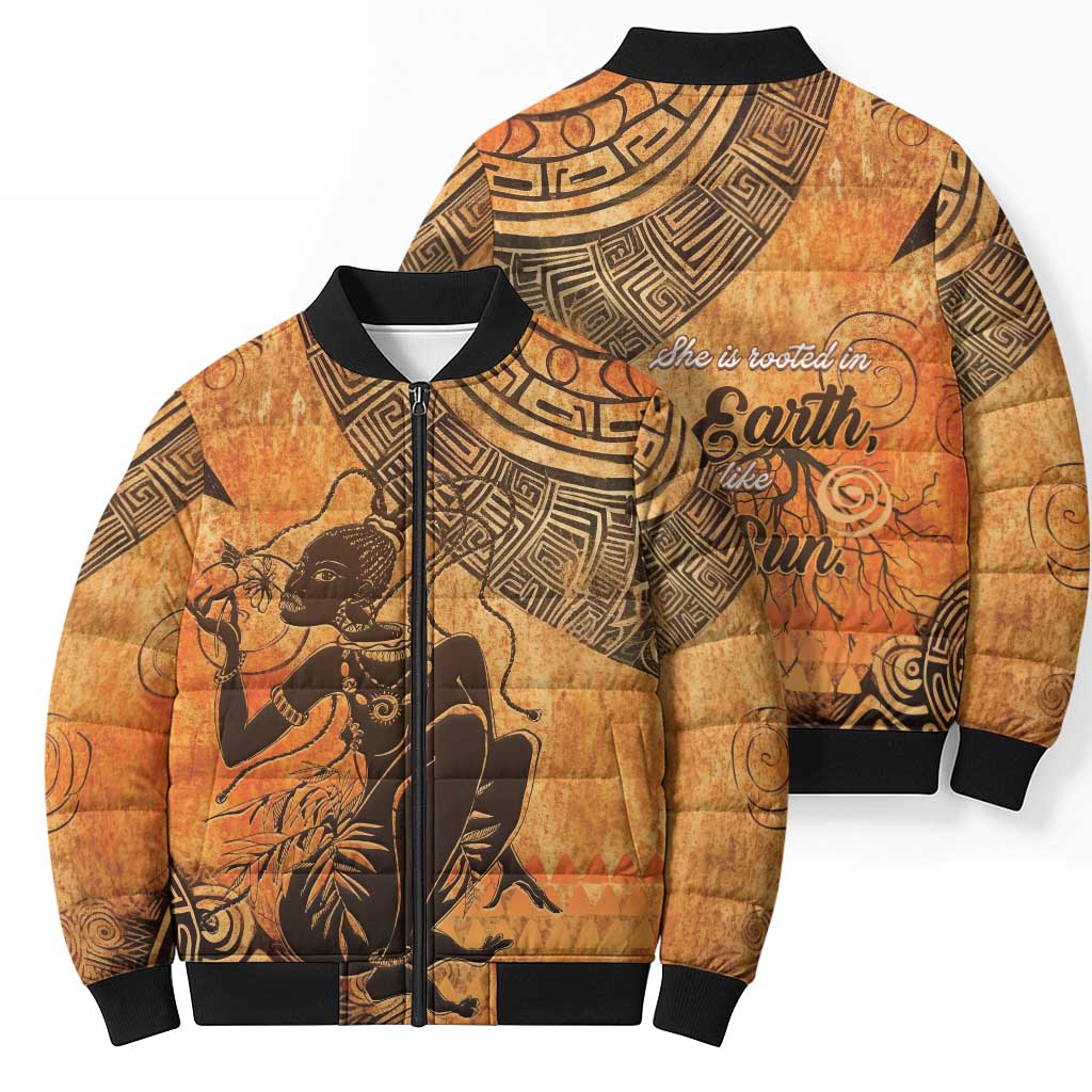 African Women Bomber Puffer Jacket She Is Rooted In The Earth and Rising Like The Sun - Wonder Print Shop