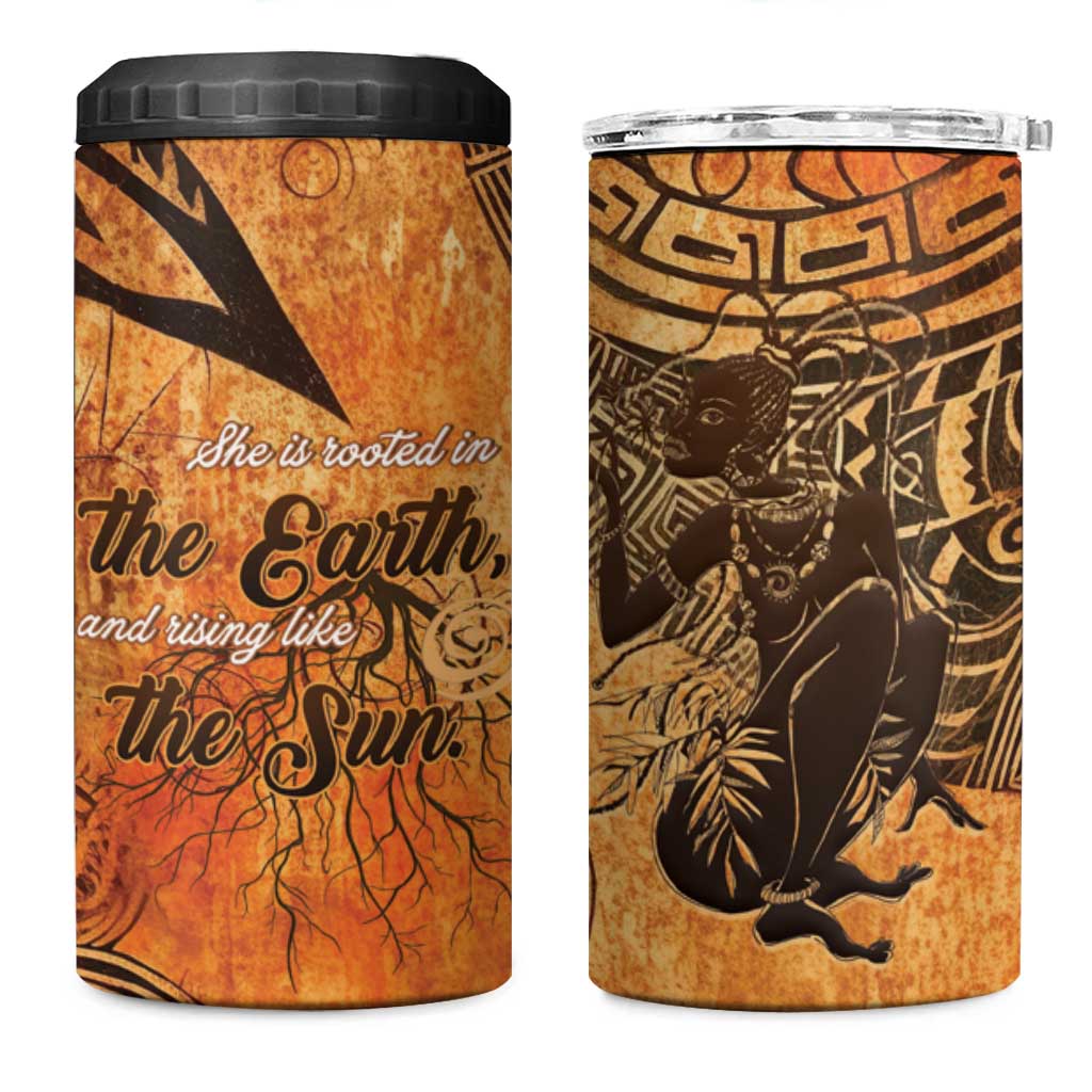 African Women 4 in 1 Can Cooler Tumbler She Is Rooted In The Earth and Rising Like The Sun - Wonder Print Shop