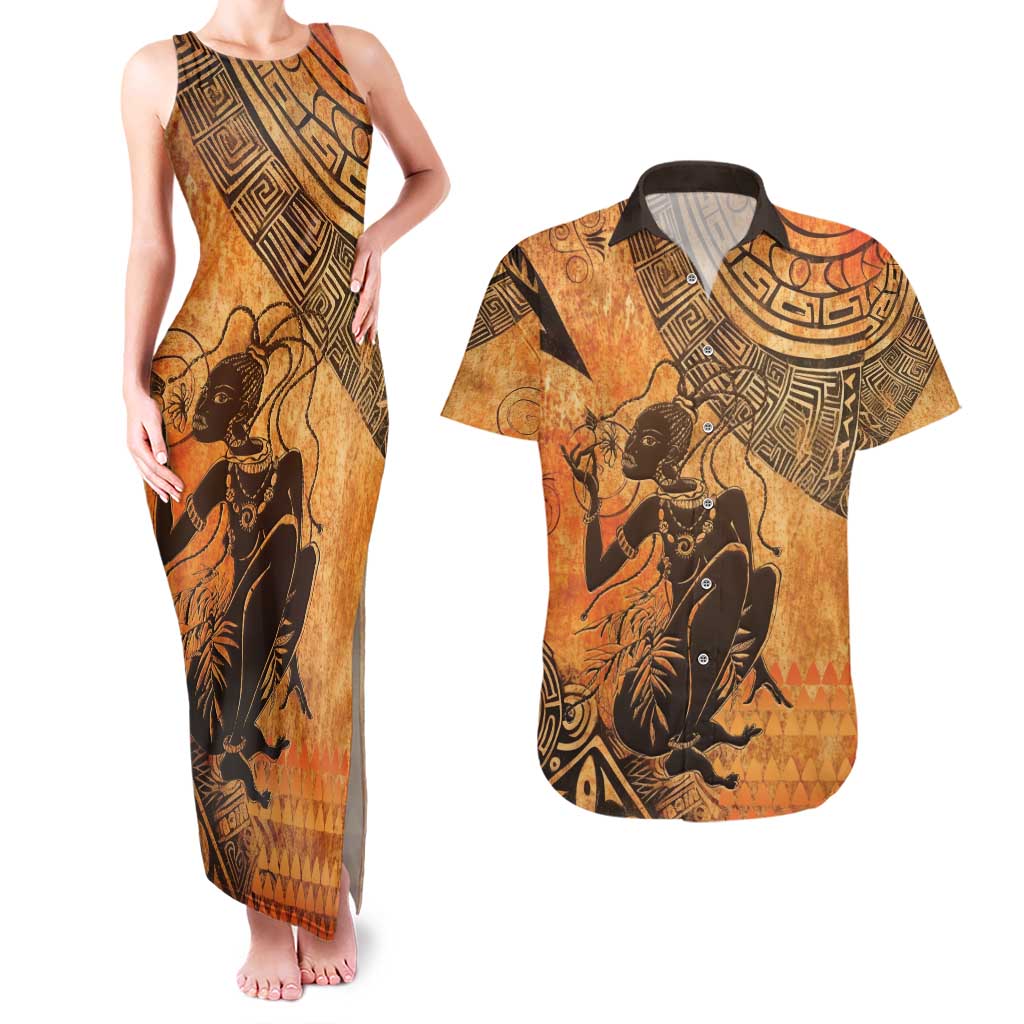 African Women Couples Matching Tank Maxi Dress and Hawaiian Shirt She Is Rooted In The Earth and Rising Like The Sun - Wonder Print Shop