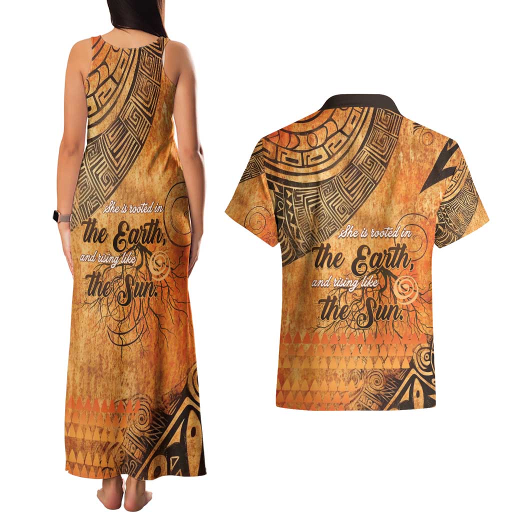 African Women Couples Matching Tank Maxi Dress and Hawaiian Shirt She Is Rooted In The Earth and Rising Like The Sun - Wonder Print Shop