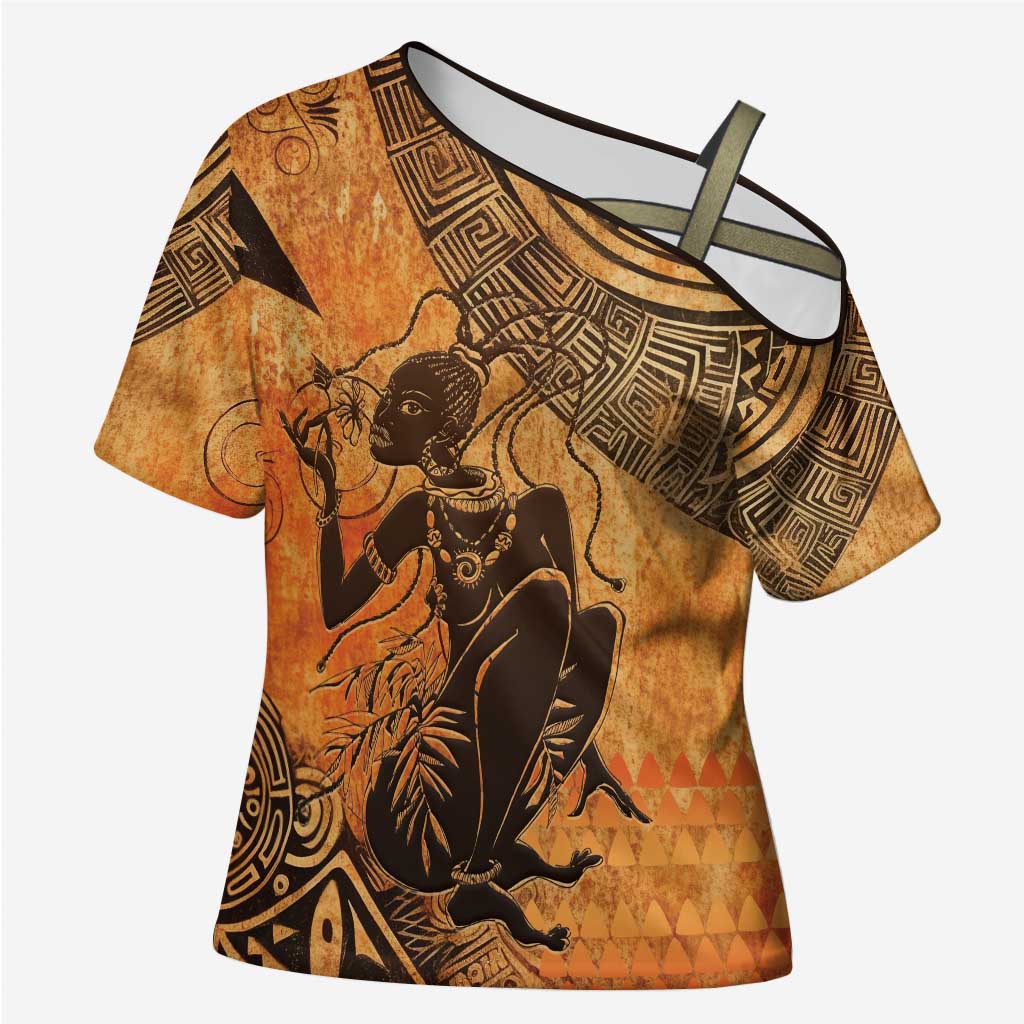 African Women Cross Shoulder Shirt She Is Rooted In The Earth and Rising Like The Sun - Wonder Print Shop