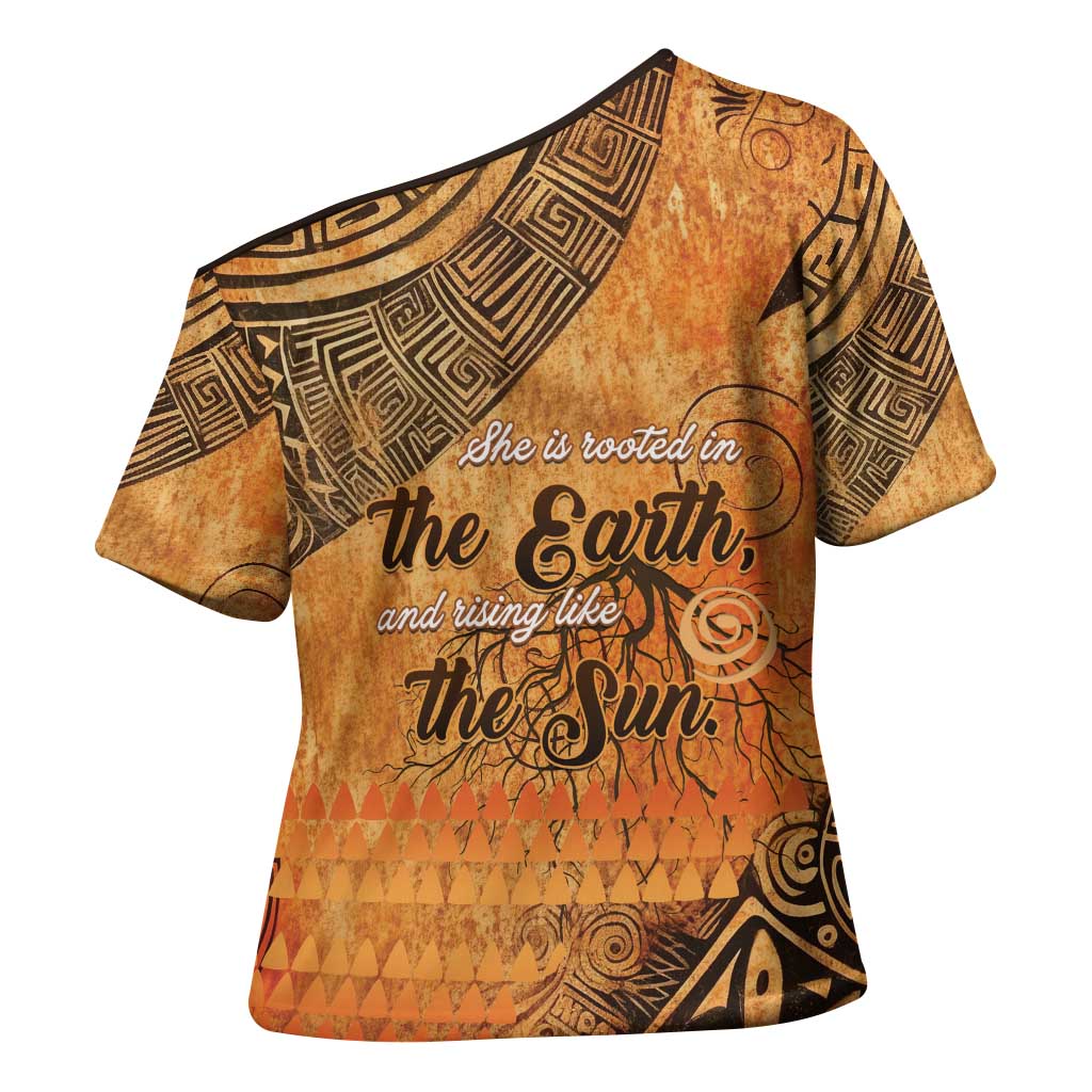 African Women Cross Shoulder Shirt She Is Rooted In The Earth and Rising Like The Sun - Wonder Print Shop
