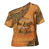 African Women Cross Shoulder Shirt She Is Rooted In The Earth and Rising Like The Sun - Wonder Print Shop
