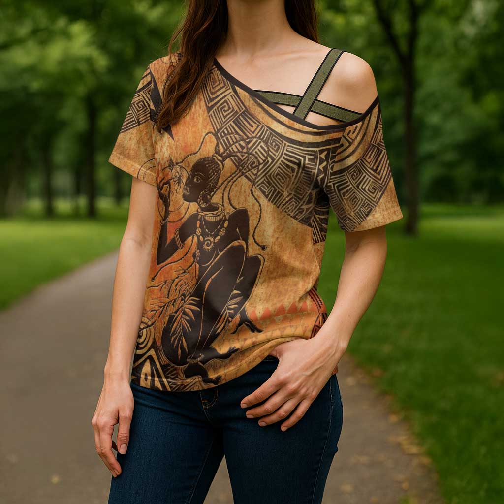 African Women Cross Shoulder Shirt She Is Rooted In The Earth and Rising Like The Sun - Wonder Print Shop
