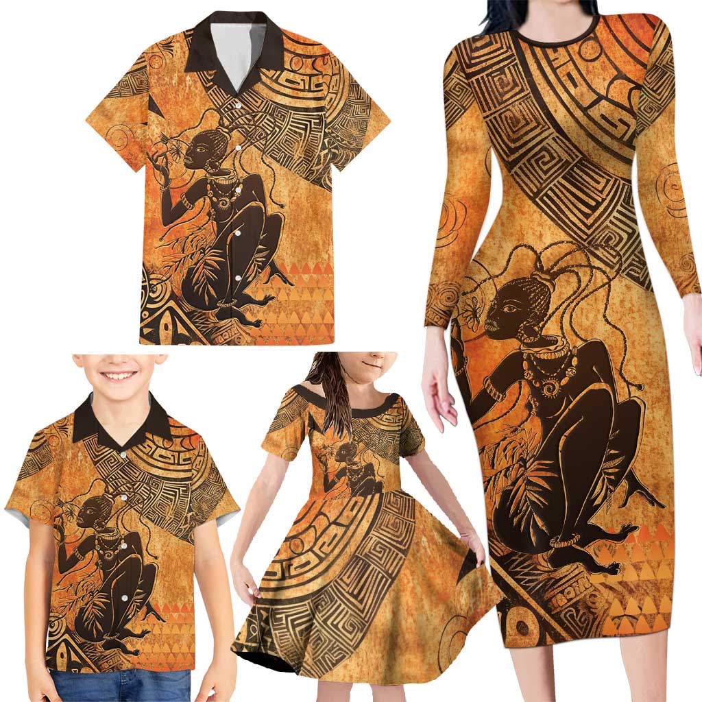 African Women Family Matching Long Sleeve Bodycon Dress and Hawaiian Shirt She Is Rooted In The Earth and Rising Like The Sun - Wonder Print Shop