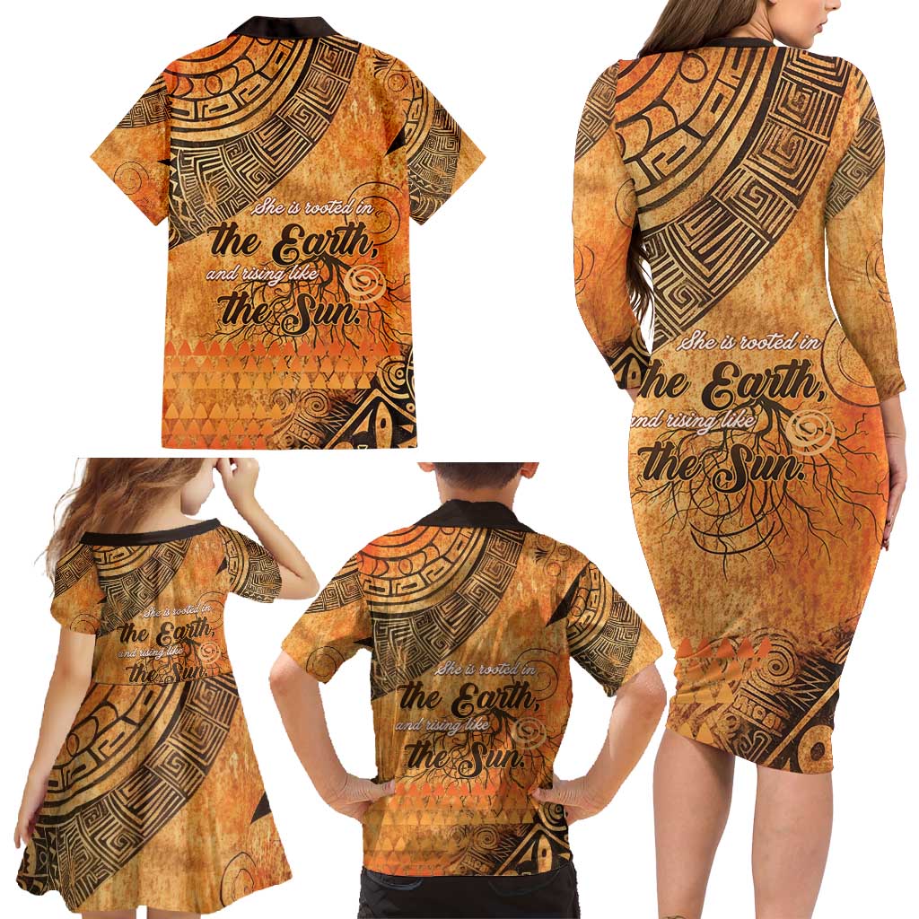 African Women Family Matching Long Sleeve Bodycon Dress and Hawaiian Shirt She Is Rooted In The Earth and Rising Like The Sun - Wonder Print Shop