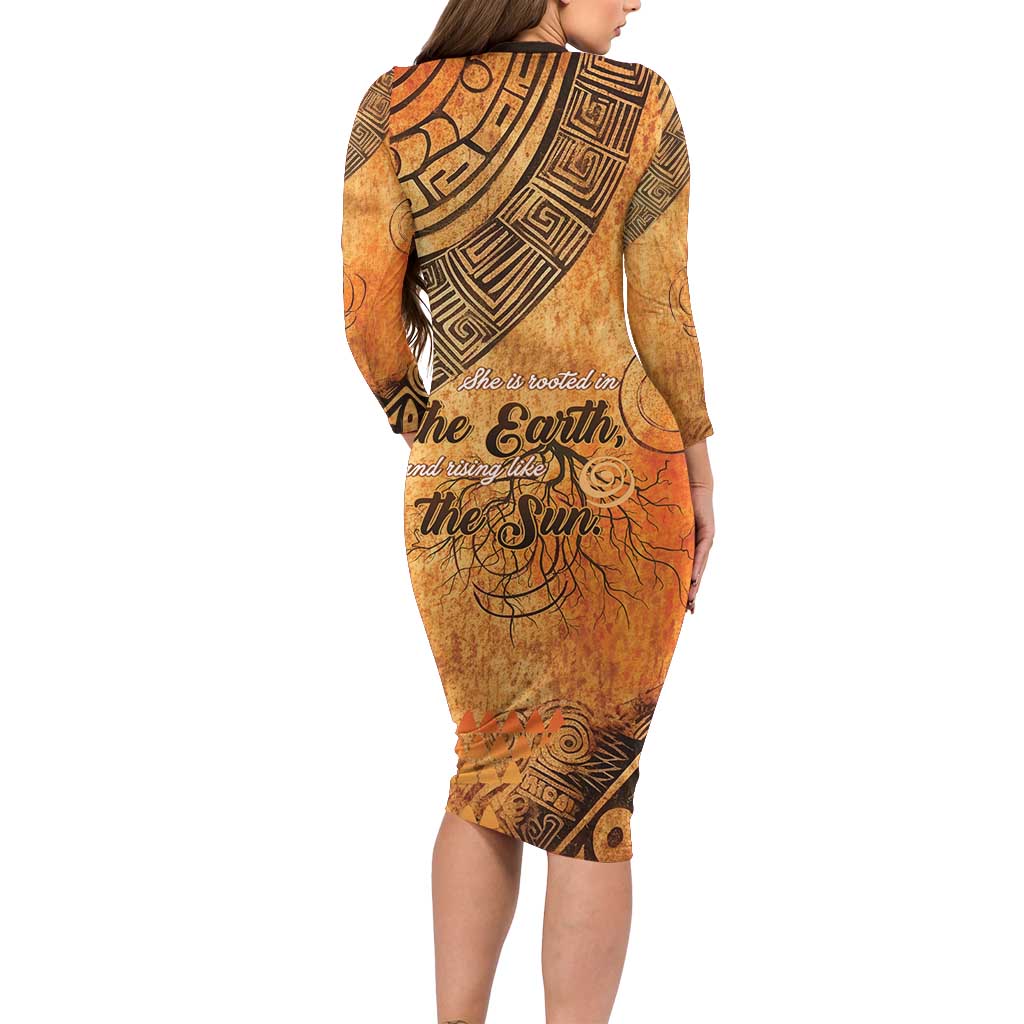 African Women Family Matching Long Sleeve Bodycon Dress and Hawaiian Shirt She Is Rooted In The Earth and Rising Like The Sun - Wonder Print Shop