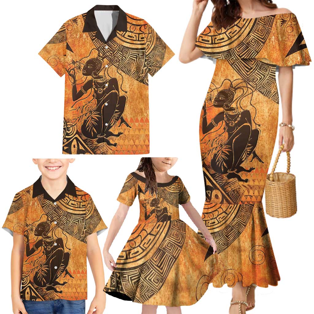 African Women Family Matching Mermaid Dress and Hawaiian Shirt She Is Rooted In The Earth and Rising Like The Sun - Wonder Print Shop
