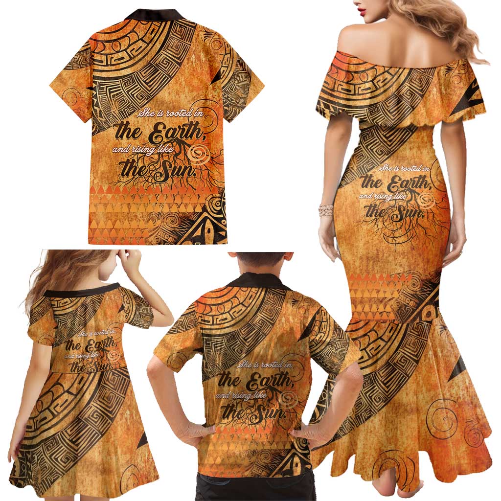 African Women Family Matching Mermaid Dress and Hawaiian Shirt She Is Rooted In The Earth and Rising Like The Sun - Wonder Print Shop