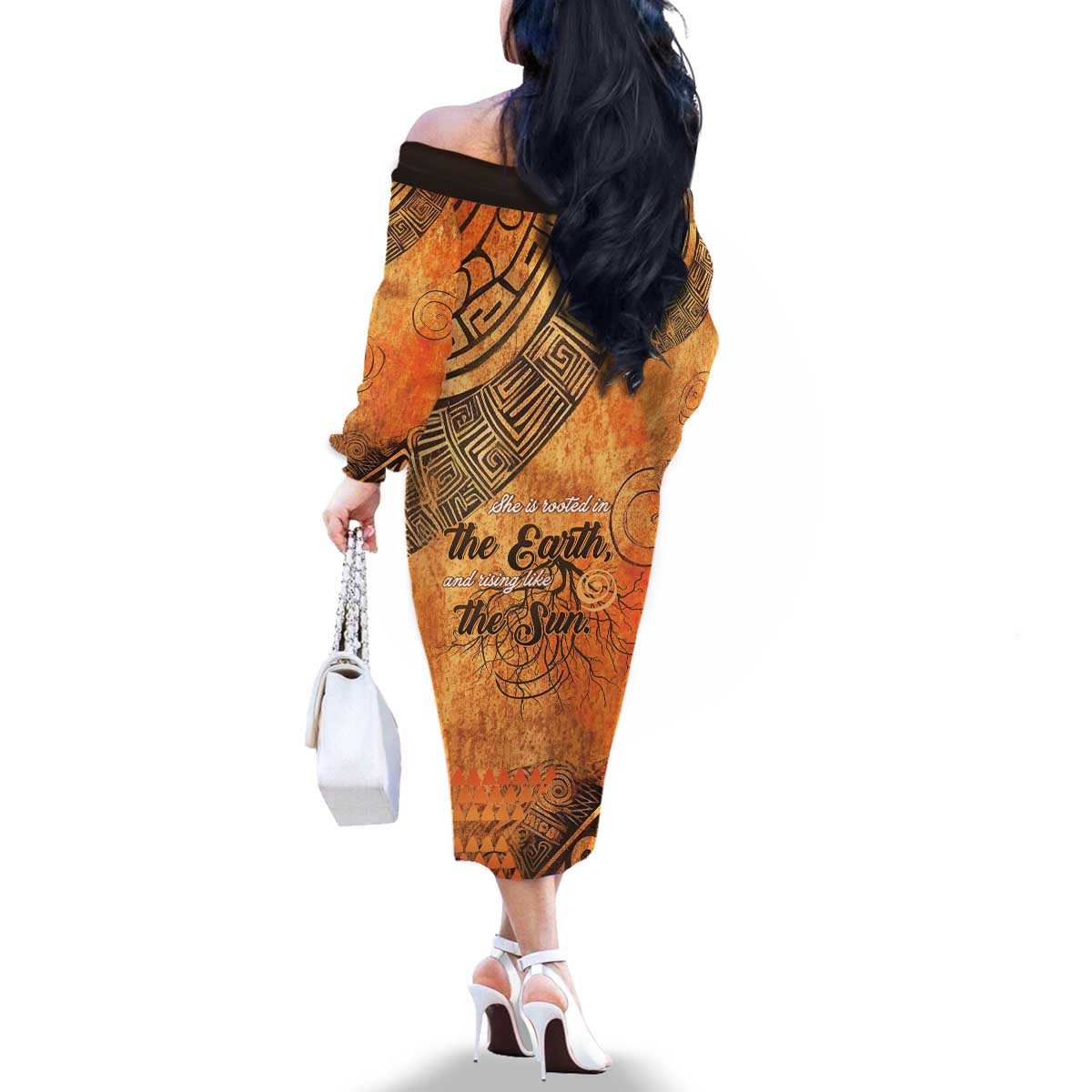 African Women Family Matching Off The Shoulder Long Sleeve Dress and Hawaiian Shirt She Is Rooted In The Earth and Rising Like The Sun - Wonder Print Shop