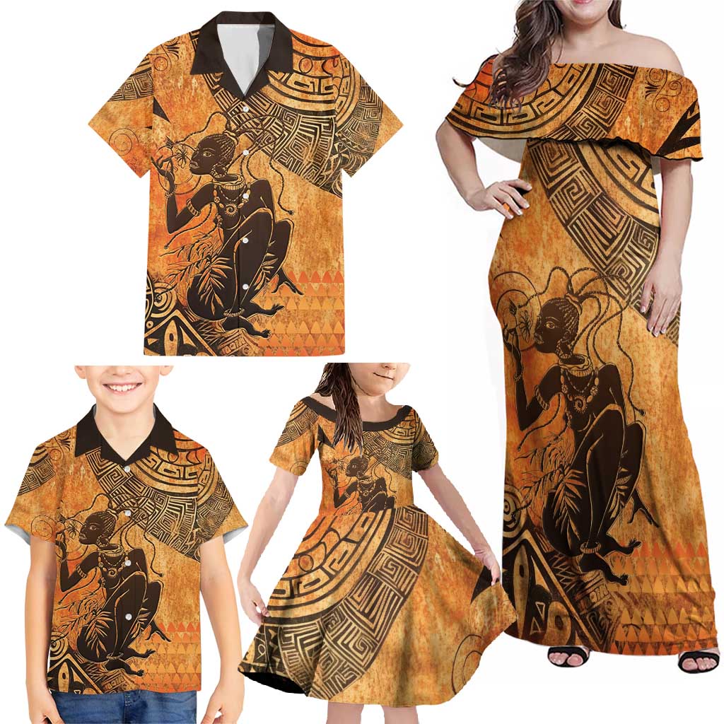 African Women Family Matching Off Shoulder Maxi Dress and Hawaiian Shirt She Is Rooted In The Earth and Rising Like The Sun - Wonder Print Shop