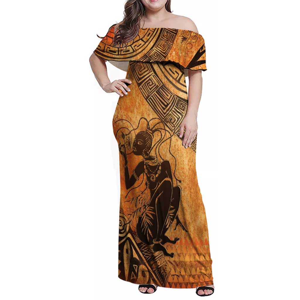 African Women Family Matching Off Shoulder Maxi Dress and Hawaiian Shirt She Is Rooted In The Earth and Rising Like The Sun - Wonder Print Shop