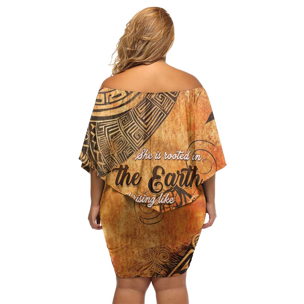 African Women Family Matching Off Shoulder Short Dress and Hawaiian Shirt She Is Rooted In The Earth and Rising Like The Sun - Wonder Print Shop