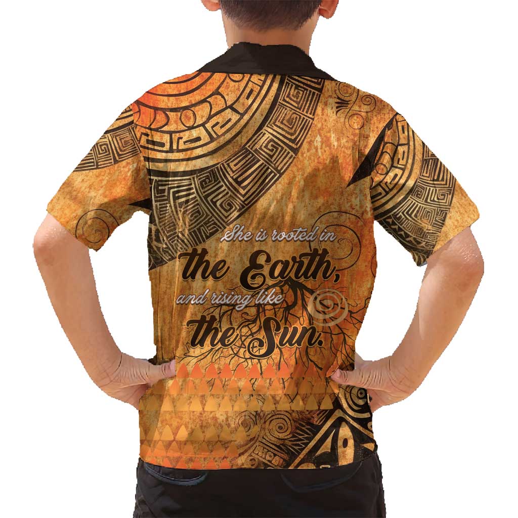 African Women Family Matching Puletasi and Hawaiian Shirt She Is Rooted In The Earth and Rising Like The Sun - Wonder Print Shop