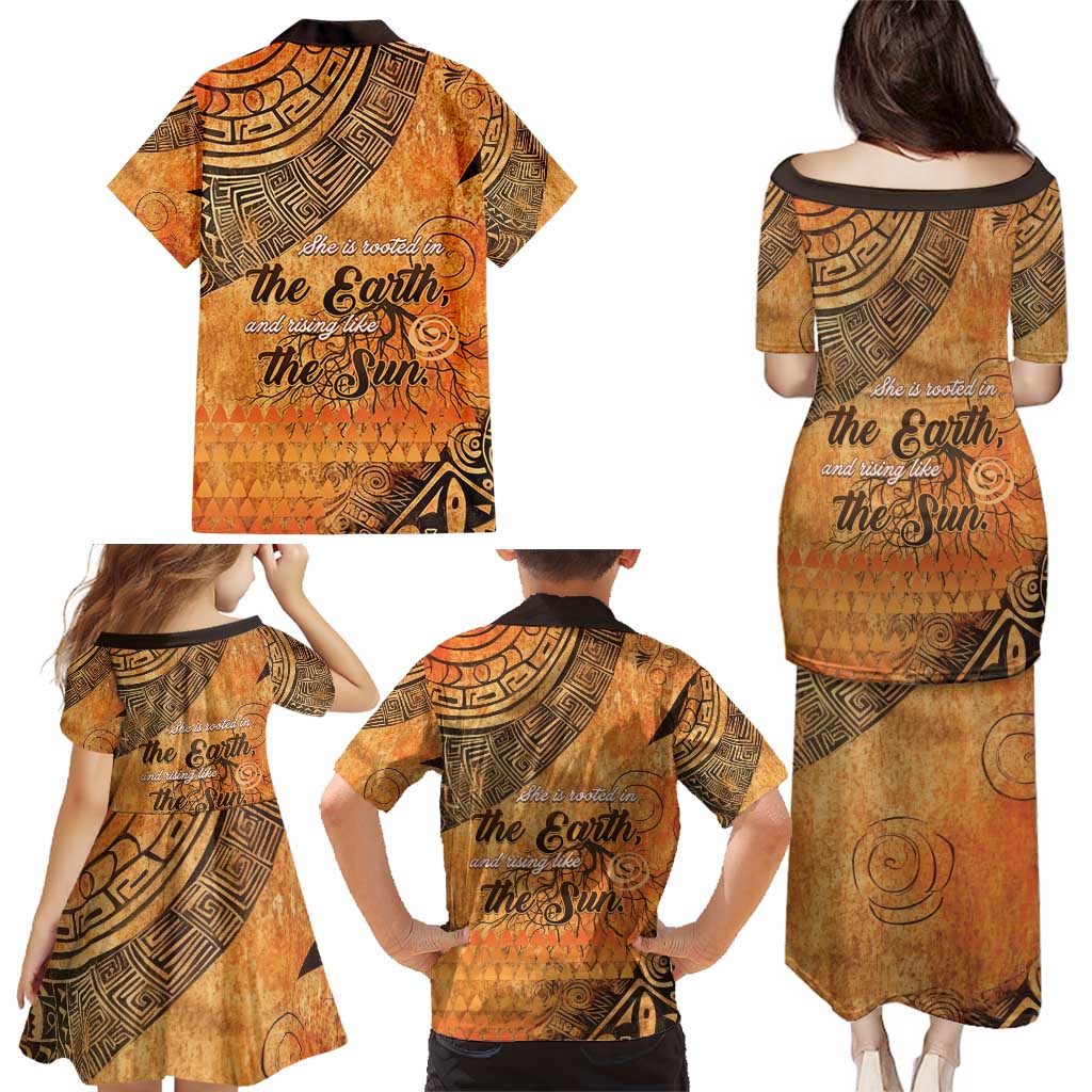 African Women Family Matching Puletasi and Hawaiian Shirt She Is Rooted In The Earth and Rising Like The Sun - Wonder Print Shop
