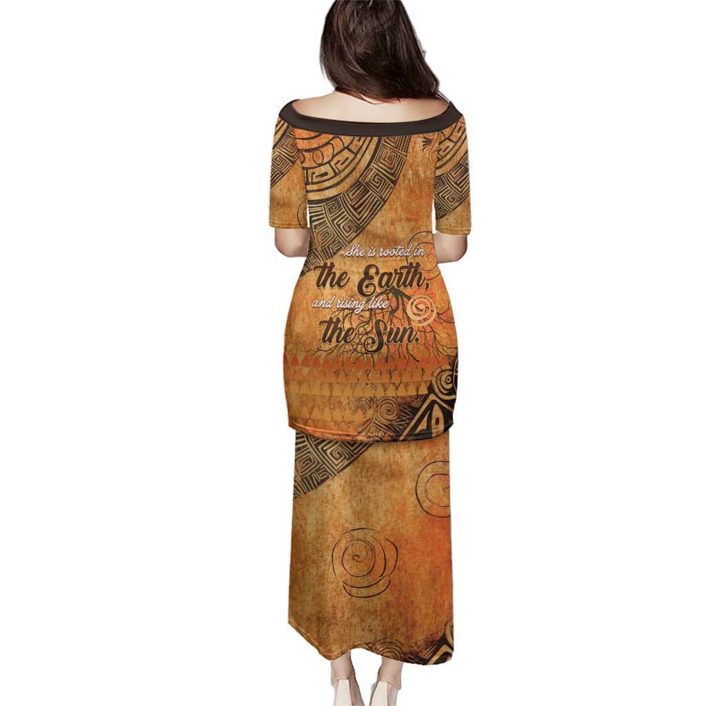 African Women Family Matching Puletasi and Hawaiian Shirt She Is Rooted In The Earth and Rising Like The Sun - Wonder Print Shop